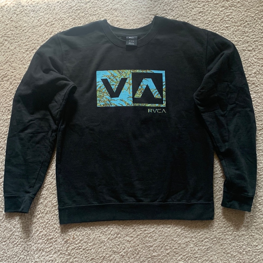 Black RVCA Graphic Fleece Crewneck Sweatshirt